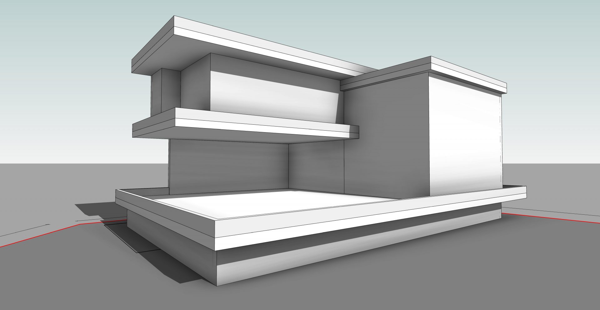 Architektur-Konzeptmodell – 3D-Rendering eines weißen Gebäudemodells in Sketch-/Entwurfsphase – visualisiert von RaumFokus3D